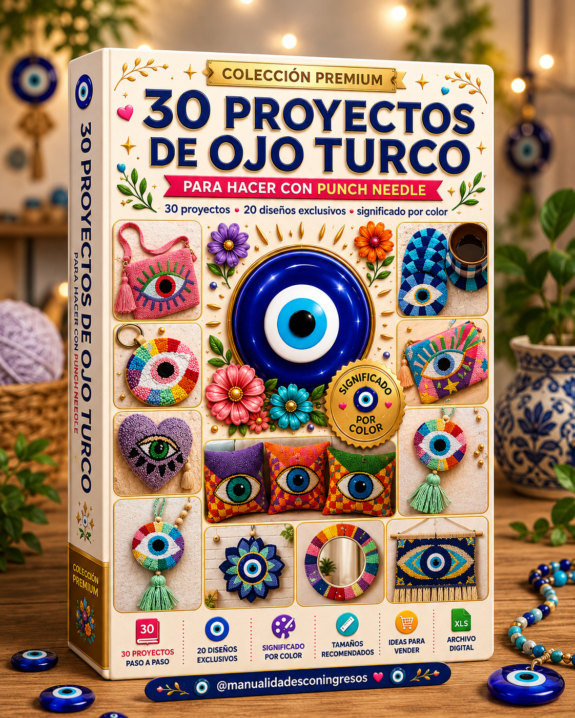 30 Proyectos OJO TURCO para hacer con Punch Needle + 20 diseños exclusivos. Coleccion Premiun.